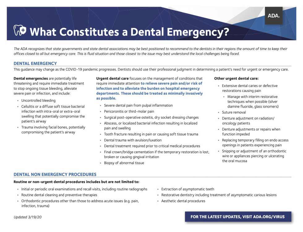 Constitutes a Dental Emergency note